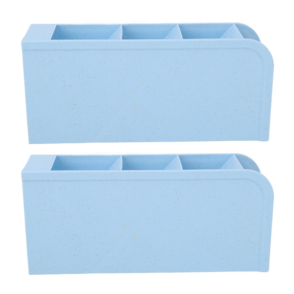 2pcs Makeup Brush Holder Small Blue Reinforced Support 4 Spaces Deep Slot Stable Bottom Desktop Storage Box