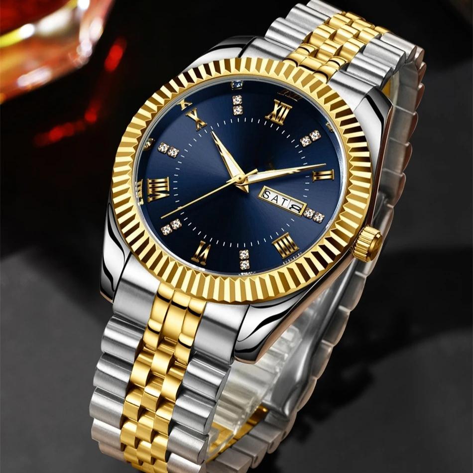 Armbanduhr für Herren Edelstahl Datum Quarz Uhr Wasserdicht Leuchtend Lässige Uhren