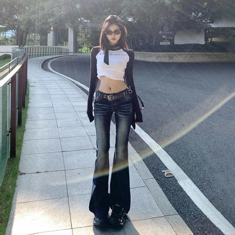 Y2K Slim Fit High Waist Casual Womens Jeans Retro Denim Pants Low Rise Flared Trousers Long Bootcut Drag Autumn for Women
