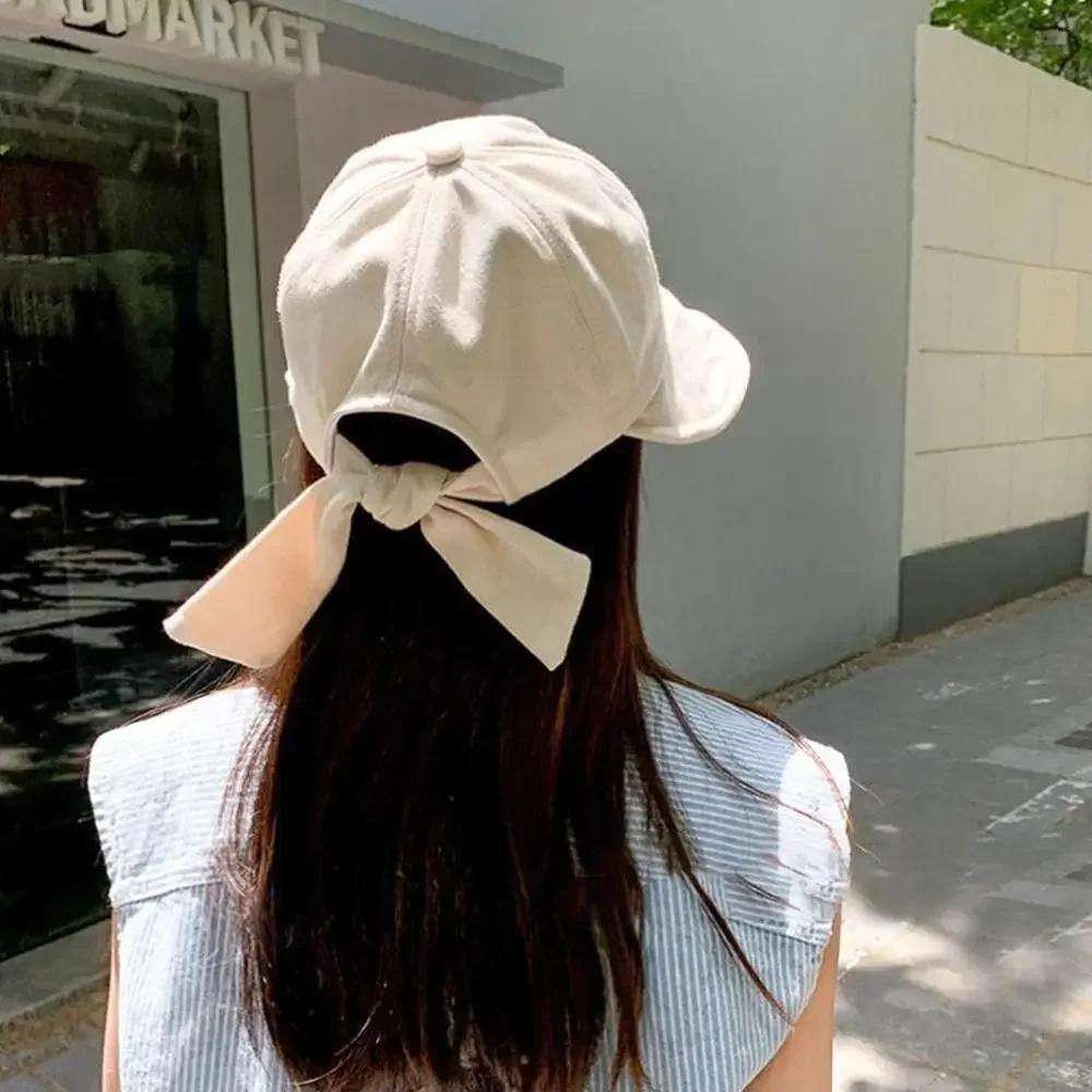 Spring Summer Big Wide Brim Sun Visor Hats Women Girl Sweet Bows Bucket Hat Soft Cotton Outdoor Travel Portable Baseball Cap