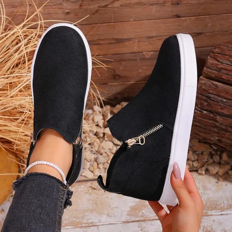 Damenschuhe in Übergröße mit hohem Schaft Herbst Winter Neu Bequem Mode Rutschfest Ballerinas Outdoor Höhenerhöhung Freizeitschuhe