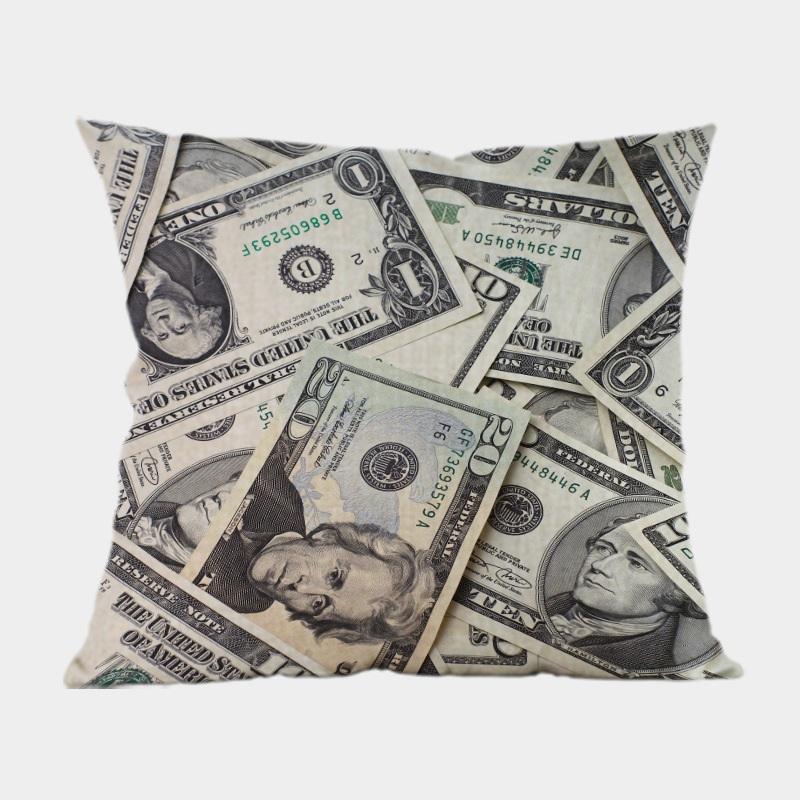 Nuovi Cuscini Decorativi per Divano a Forma di Dollaro Americano Quadrati 18 Pollici Lino Cotone Stampa di Denaro Copricuscino per Sedia da Ufficio Decorazione per la Casa
