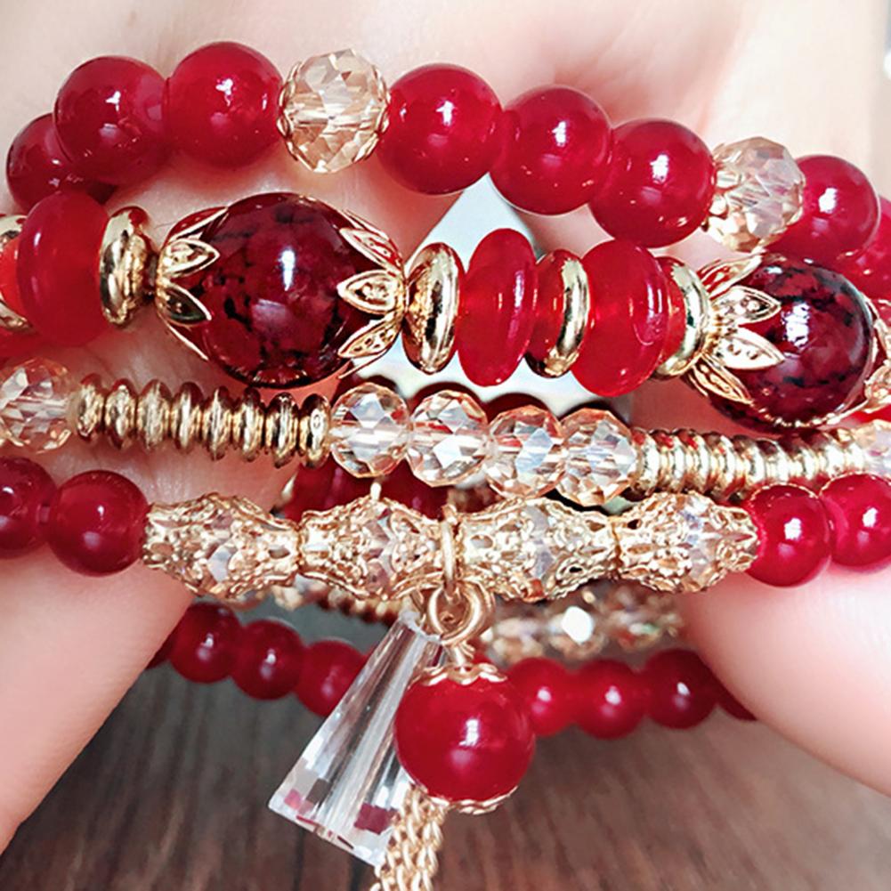Adjustable Beaded Bracelet Bohemian Style Multi-layered Bracelet Set with Faux Pendants for Women Stackable Jewelry Set for Her