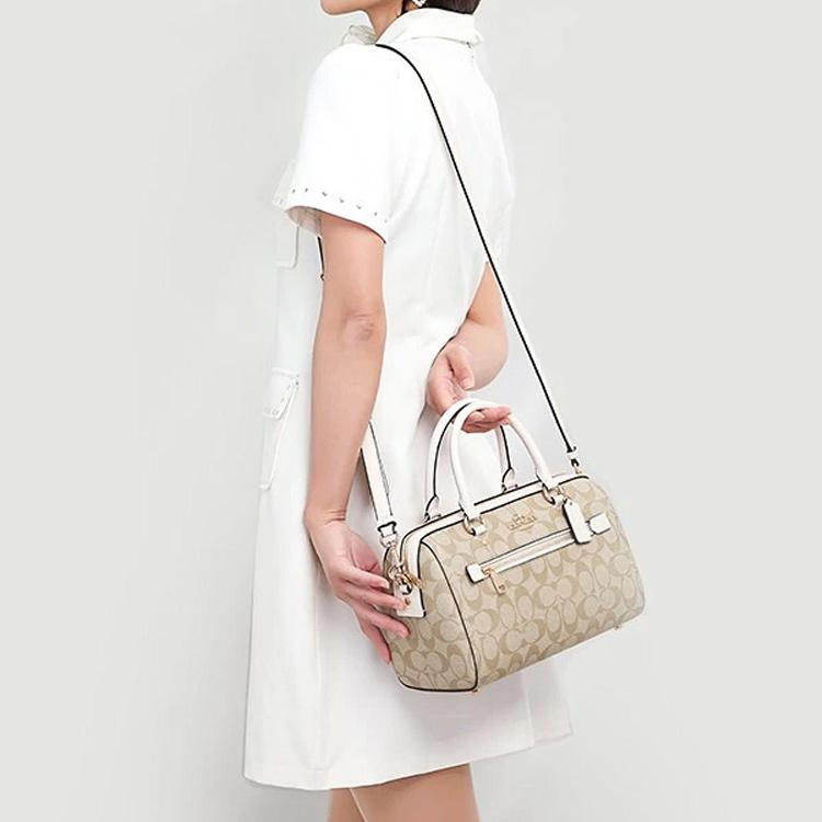 Coach Rowan 27 Logo Zip Closure Boston Bag Women Handbags Light-Khaki 83607-IMDQC