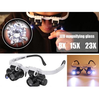 Gafas Lupa de Diadema con Luz LED 8X 15X 23X Lupa de Relojero Joyero