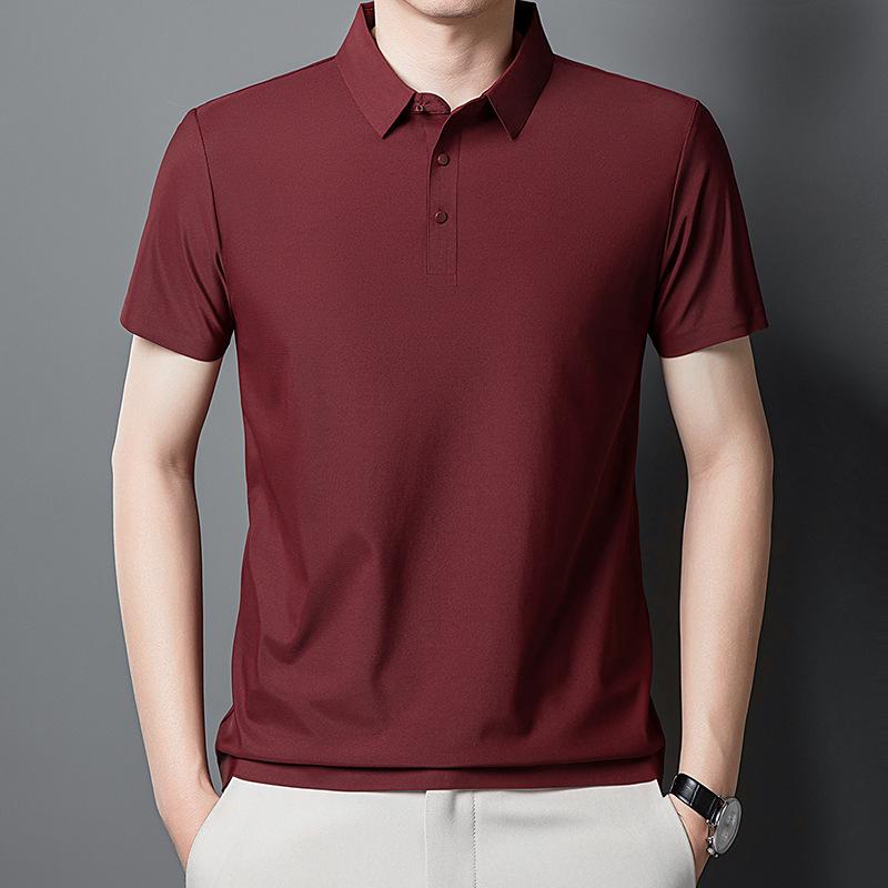 Men's Summer Ice Silk Seamless Lapel Polo - Solid Color Urban Business T-shirt for Dad or Office Wear
