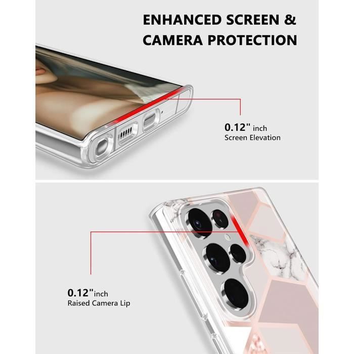 Protective Case for Samsung Galaxy S23 Ultra - BOOLING - Pink Marble Pattern - Slim - Shockproof - 2 Tempered Glasses