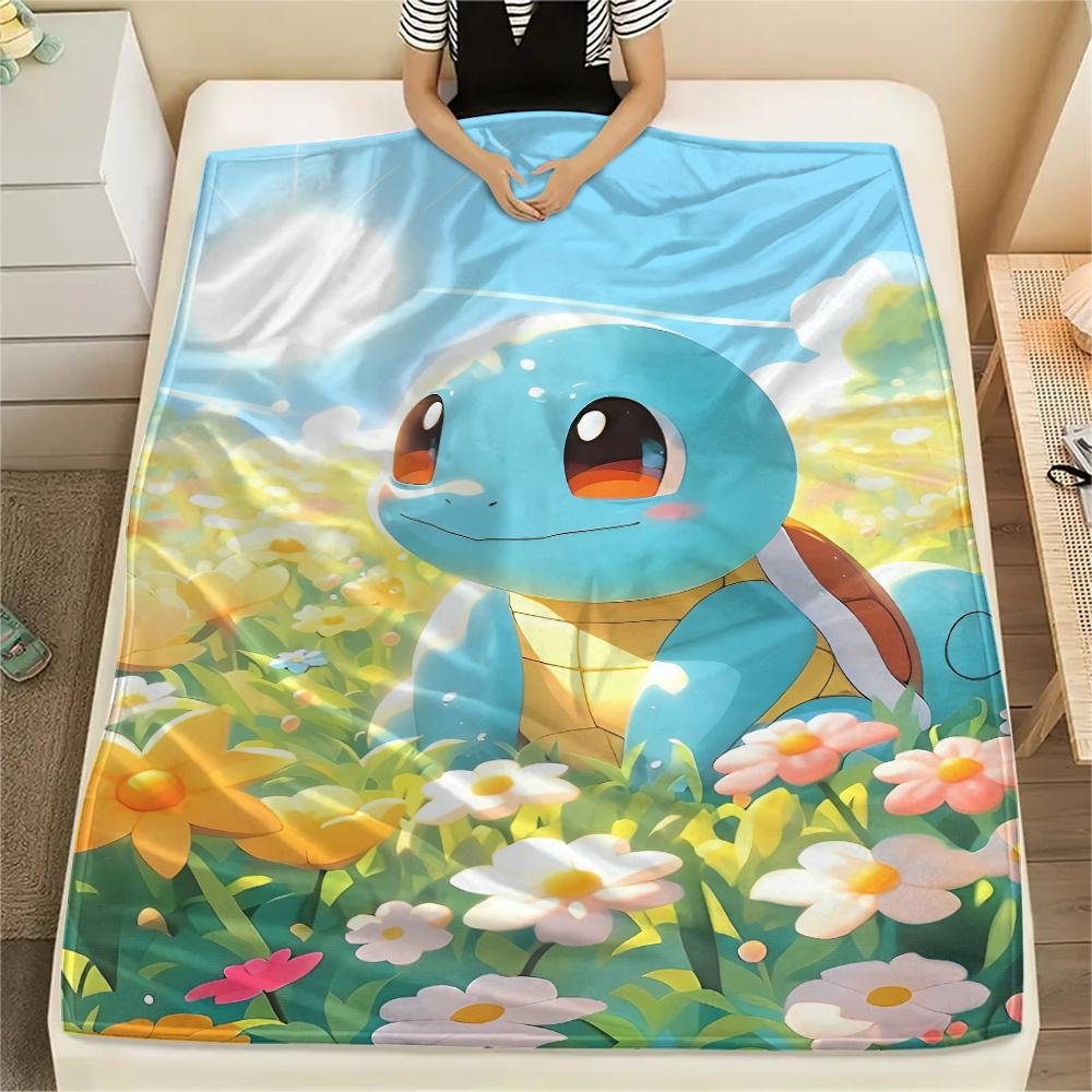 Flanelová deka se vzorem kreslené postavičky Squirtle, Vysoká kvalita, Pohodlná pro všechna roční období, Domácí dekorace, Teplo a pohodlí, Perfektní pro dárky.