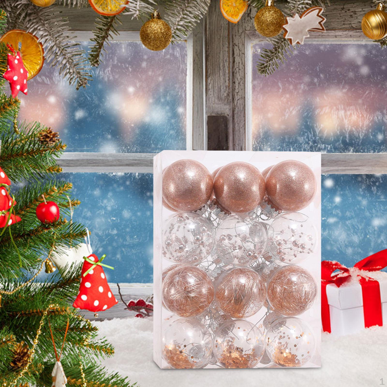 

24 шт. Рождественские шары, украшения, прозрачные декоративные безделушки, набор для украшения елки Clear Rose Gold