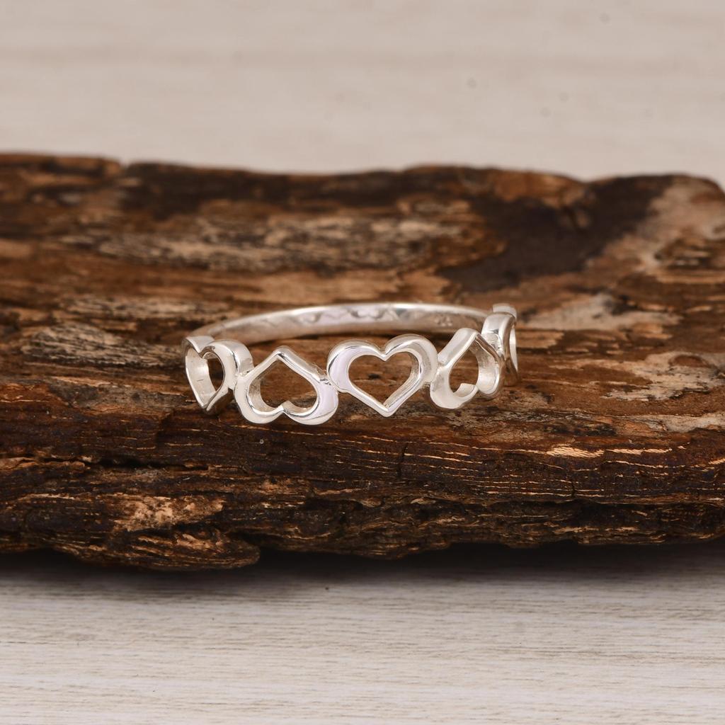 Dainty Sterling Silver Multi-Heart Ring - Minimalist Linked Heart Band - Gift for Her, Anniversary, Valentine's Day