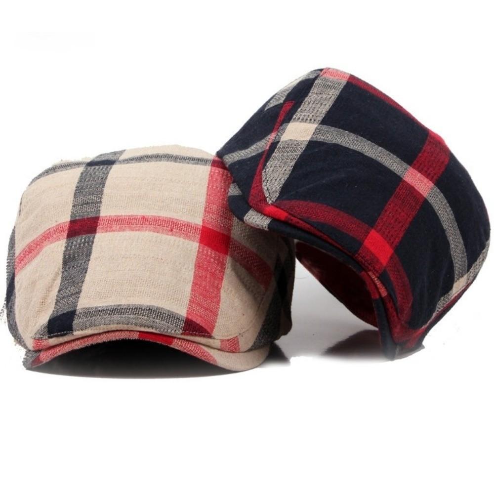 Unisex Colorful Plaid Berets Thin Button Adjustable Newsboy Caps Breathable Soft Flat Caps for Men Women