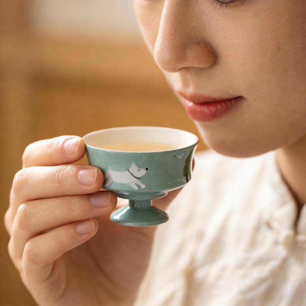 Kreative handbemalte Welpenbesitzer-Teetasse im japanischen Stil, High-End-Pastellfarbe, Warmes Zimmer, Gongfu-Teeservice, Teetasse