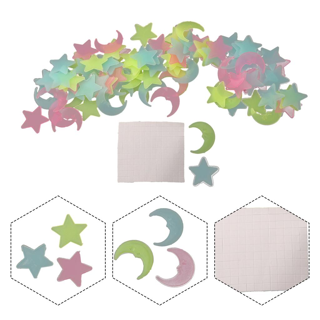 Plastic Stickers 100PCS Stars Removable Fun Moon Ceiling Decal Living Room