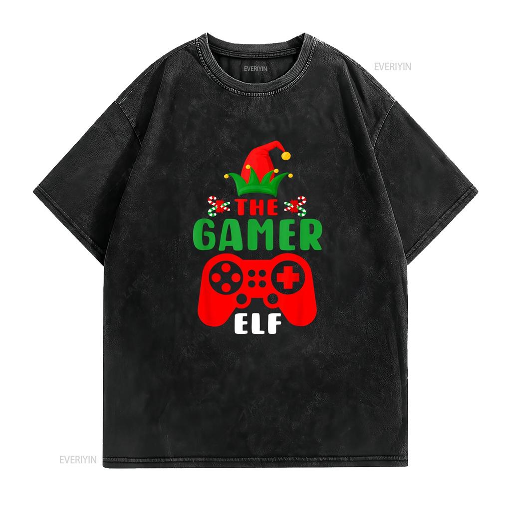 Christmas Elf Gamer Controller Boys Kids T Shirtns Gaming Xmas Shirt vintage Washed designer clothes Soft Comfortable Casual