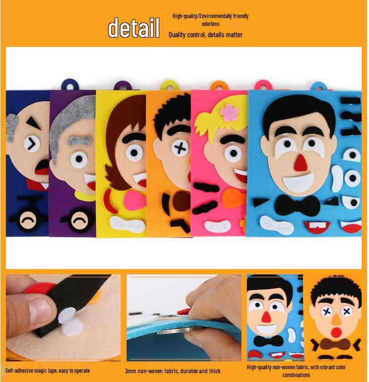 Felt Facial Expression Stickers for Kids - Non-woven Fabric Teaching Aids for Kindergarten