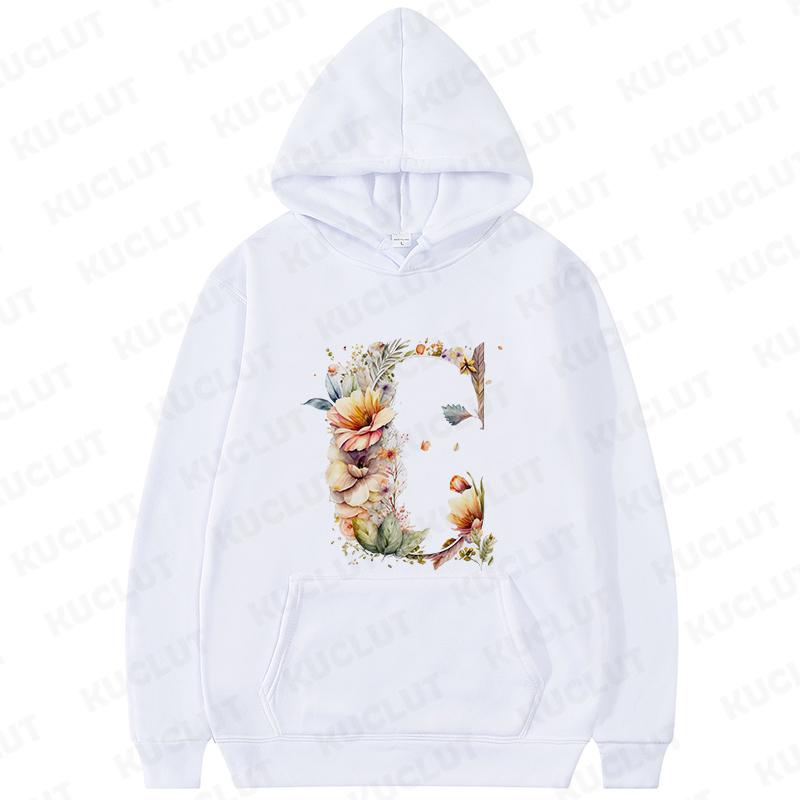 Women Hoodies Clothing 26 Alphabet Sweatshirts Hooded Shirt Fashion Flower Letters Graphic Outerwear White Women's Sweat-shirts