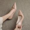 With skirt, small leather shoes, large size nude pointed high heels, women's spring and summer new thin heel cm glossy single shoes