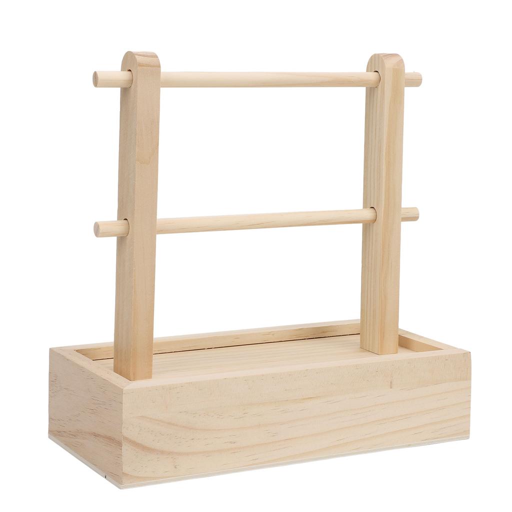 Wooden Yarn Storage Rack Double Layer Portable Non Slip Crochet Yarn Holder with Storage Drawer