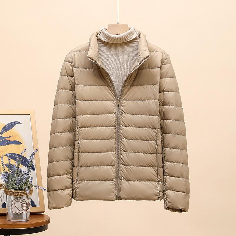 Autumn and winter light down jacket women's stand-up collar short white duck down fashion slim and light jacket large size winter clothing