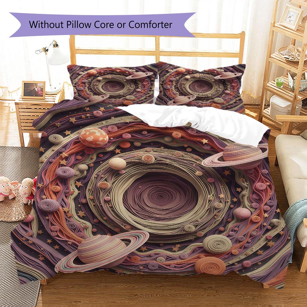 Colorful Planet Pattern Bedding Quilt Set Quilt Cover Pillowcase Home Decoration Birthday Gift (1 * duvet cover + 2 * pillowcase, without core)