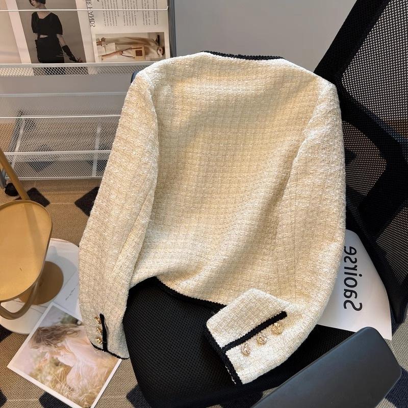apricot Xiaoxiangfeng jacket for women's autumn and winter 2026 new style college style celebrity tweed and cotton top