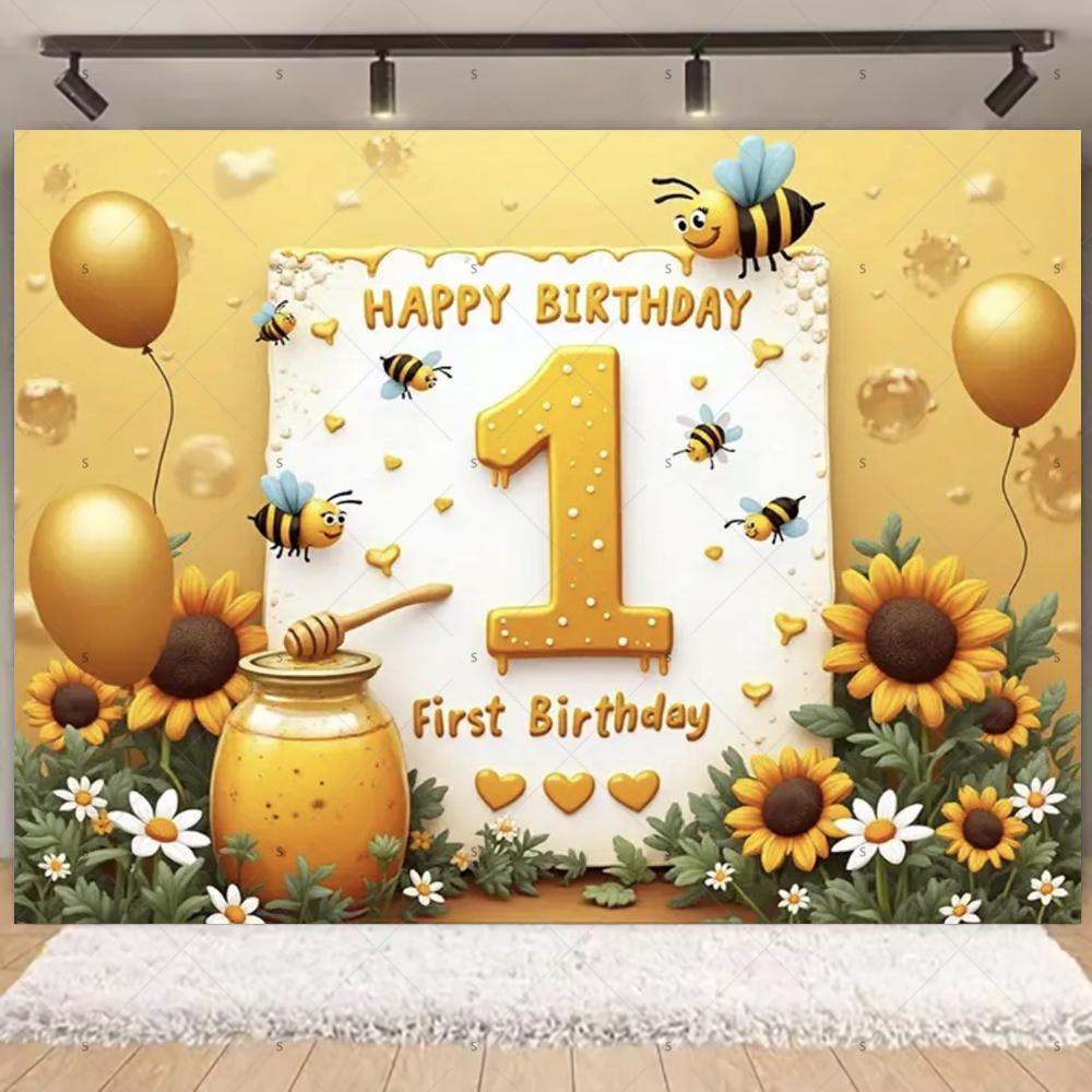 Cartoon Little Bee Theme Background Kids Birthday Party Decoration Honey Sunflowers Daisy Backdrop Newborn Baby Shower Supplies