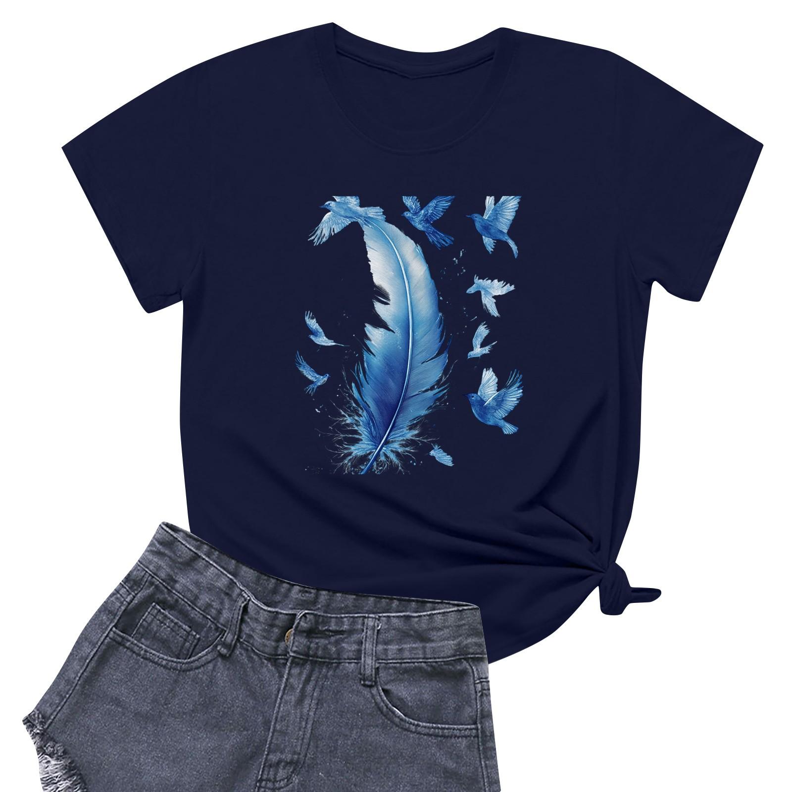 

Женская повседневная футболка с круглым вырезом и короткими рукавами с принтом S тёмно-синий