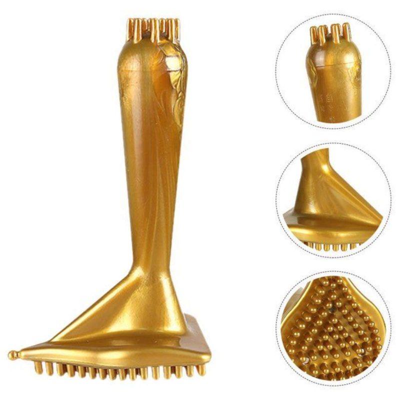 

Многофункциональная треугольная ручная массажная щетка для тела для спины, ног и рук, золотистого цвета, портативная для путешествий и домашнего использования золотой