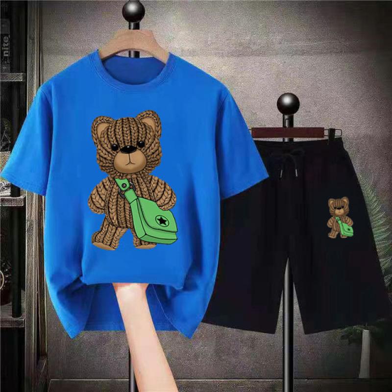 

Комплект из 2 предметов, мужские хлопковые футболки с медведем, шорты, женский спортивный костюм, комплект для бега, женский спортивный костюм, мужская повседневная футболка, уличная одежда, мужской комплект 6XL