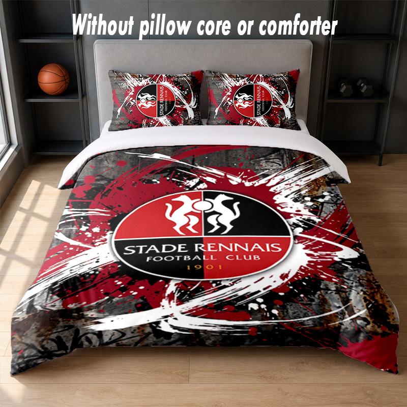 Stade Rennais FC Design Bed Bedding Set 1 Duvet Cover + 2 Pillowcases Soft Breathable Household Bed Linens