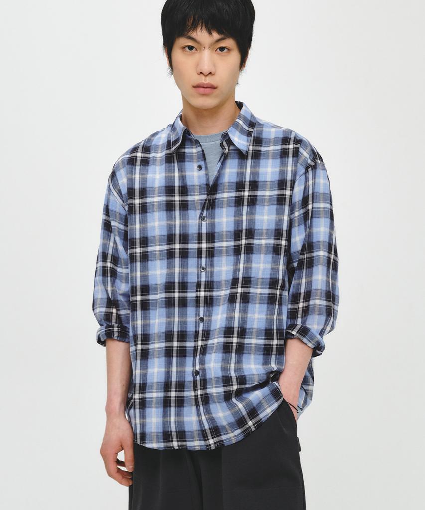 INTEMPOMOOD Retro Light Check Shirt_Blue