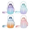 Herba-life Gradient Big Pudding Drink Cup Student Portable Strap Straw Water Cups Large-capacity Plastic Cute Water Bottle 1200ML