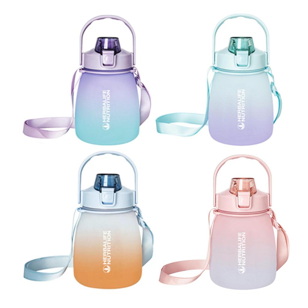 Herba-life Gradient Big Pudding Drink Cup Student Portable Strap Straw Water Cups Large-capacity Plastic Cute Water Bottle 1200ML