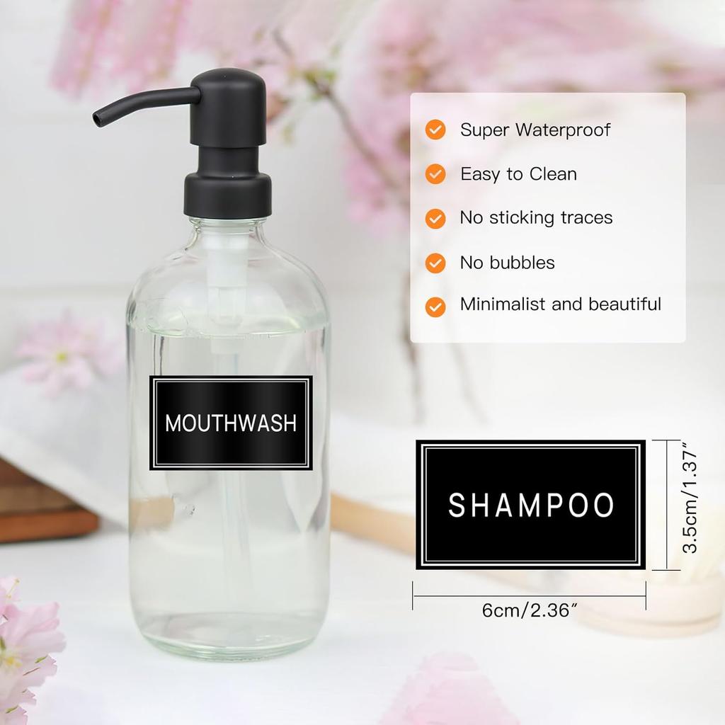 36PCS Bathroom Organizing Labels - Preprinted Waterproof Organization Labels for Glass Plastic Bottles, Hand Soap, Shampoo and Conditioner - Oil
