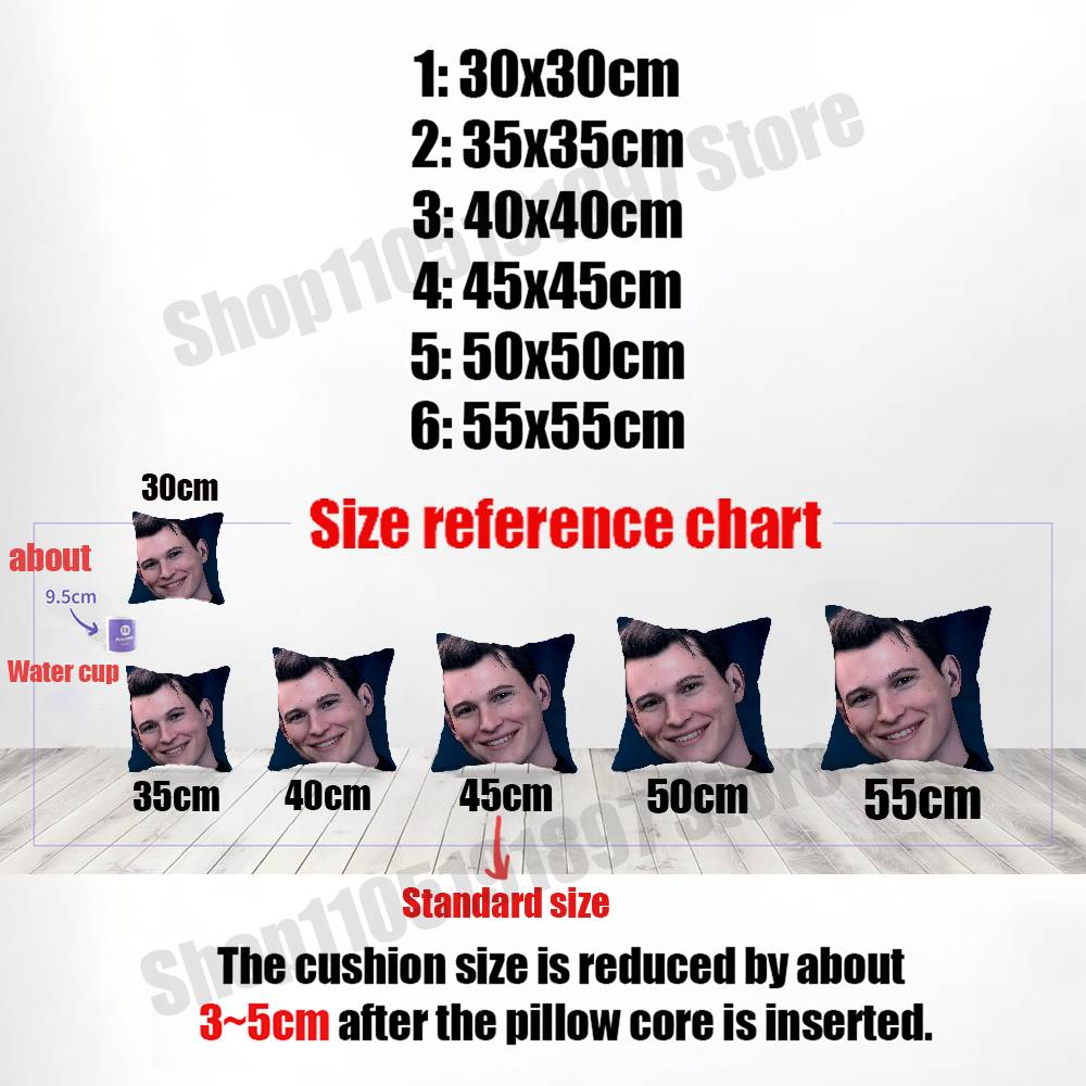 Throw Pillow Case For 30Cm 40Cm 45*45Cm 50Cm 55Cm Square Sofa Pillowcase D-Detroit B-Become Human Connor Dbh Hank Anderson