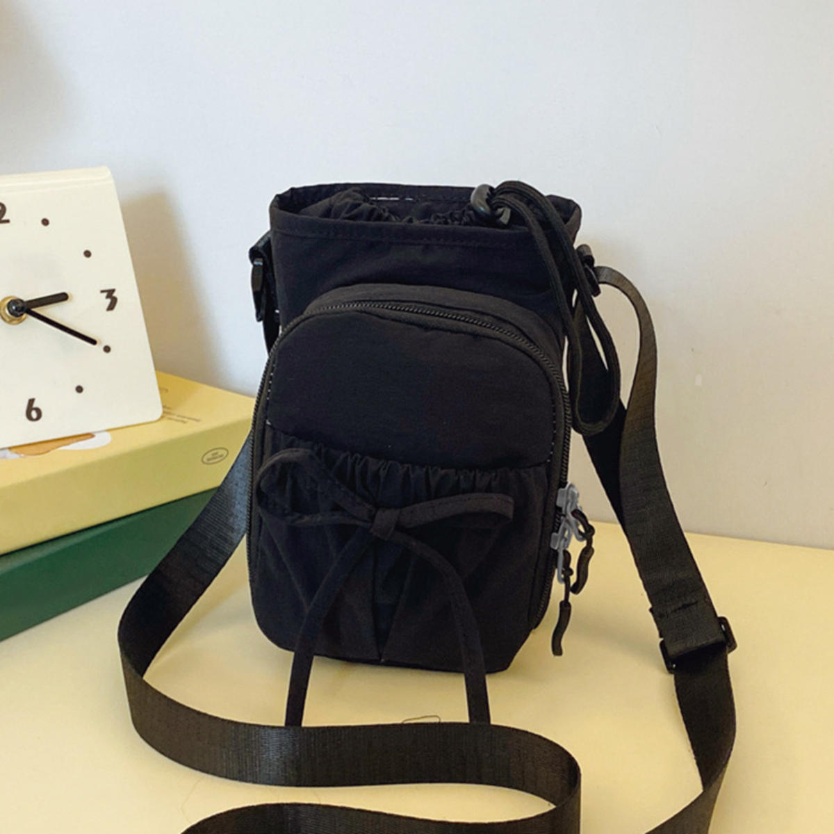 

Summer Mobile Phone Crossbody Bag Casual Water Bottle Bucket Shaped Bag Bow Single Shoulder Pack one size чёрный