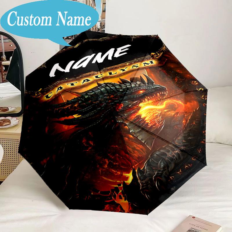 Custom Name Umbrella Dragon's Fiery Warcraft Umbrella 8-Frame for Travel, Camping, Casual Lightweight Portable, Essential for Family Gifts
