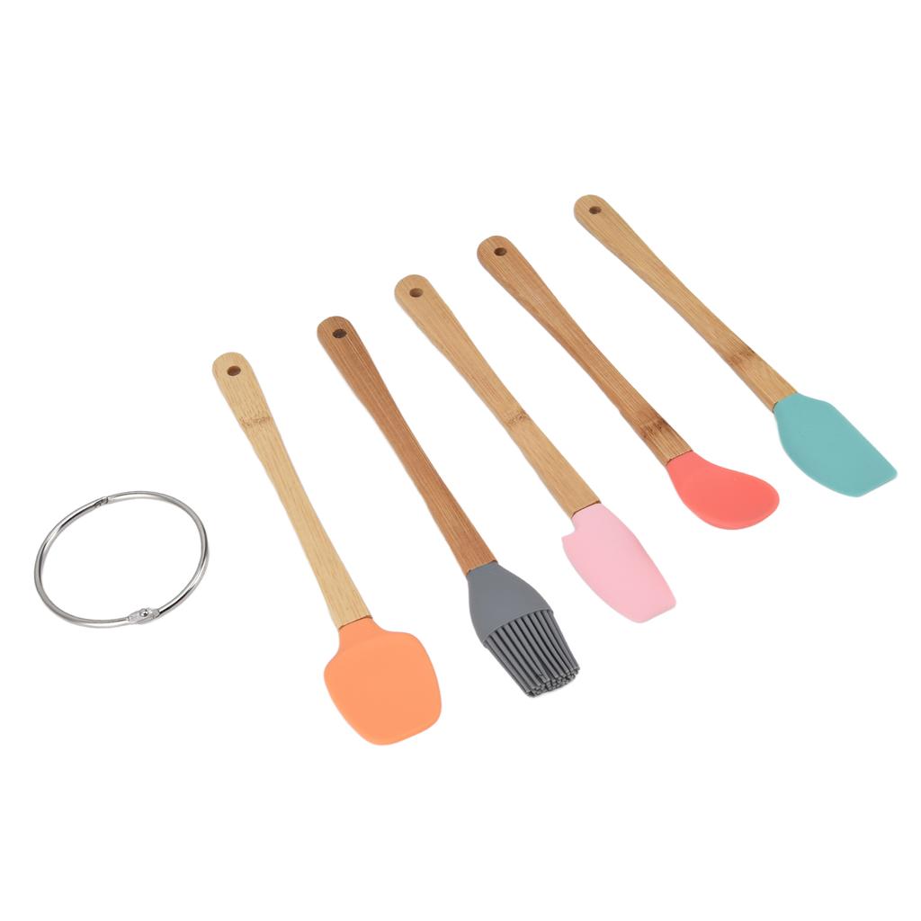 5Pcs Baking Tool Set Brush Spatula Cutter Spoon Scraper Nontoxic Durable Waterproof Bamboo Handle Kitchen Tool Set