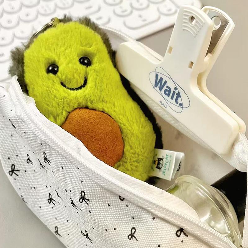 Canvas Pencil Case Cute Mini Bow Print And Large Capacity Smooth Zipper For Students School Daily Stationery Storage