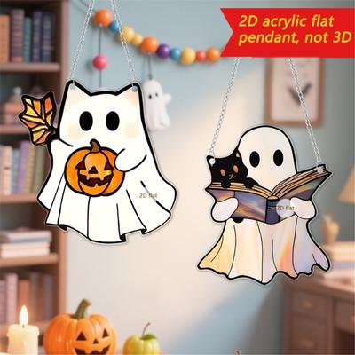 Halloween Cute Ghostly Acrylic Ornament 2D Flat Plaque Hanging Sign Decors For Home Office Classroom Party Wall Decoration