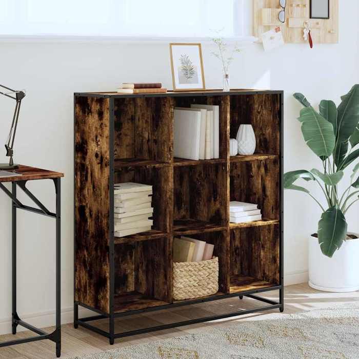 VidaXL Bookcase Smoked Oak 97.5x33x107.5cm Engineered Wood Metal, Bookshelf, Book Holder, Book Stand, 3300862