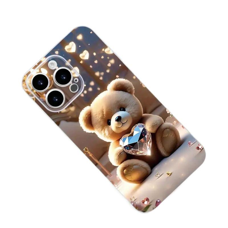 Diamond Bear Transparent Case for iPhone 16E/15/14/13/12 Pro Max/R/11