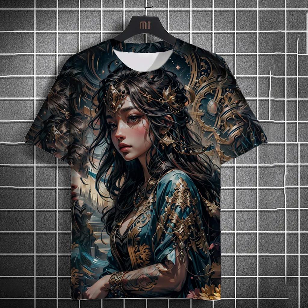 Trendy Men's 3D Personalized T-shirt Retro Anime Sexy Beauty Printed 3D HD Pattern Loose and Comfortable Daily Short Sleeve