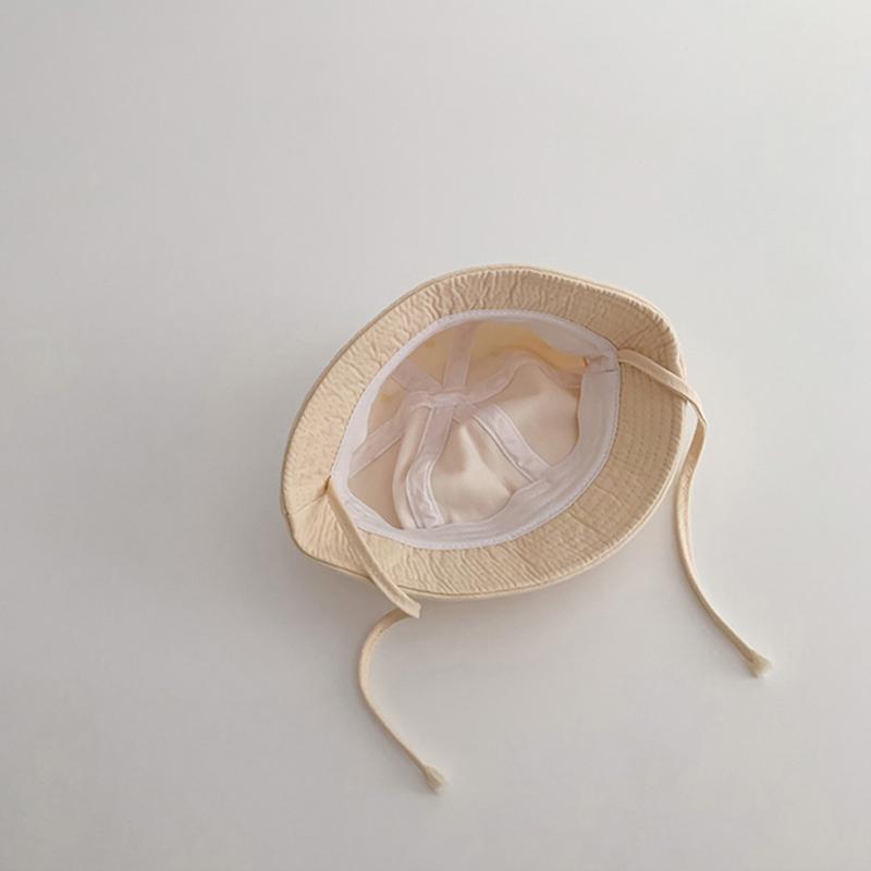 Cute Bear Baby Bucket Hat Solid Color Infant Boy Girl Cotton Fisherman Cap Summer Outdoor Toddler Lace-up Sun Hat