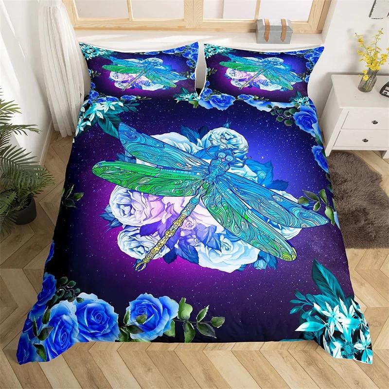 Comforter Dragonfly King Queen Size Chic Animal Comforter Microfiber Bohemia Mandala Bedding Set Flowers Bed