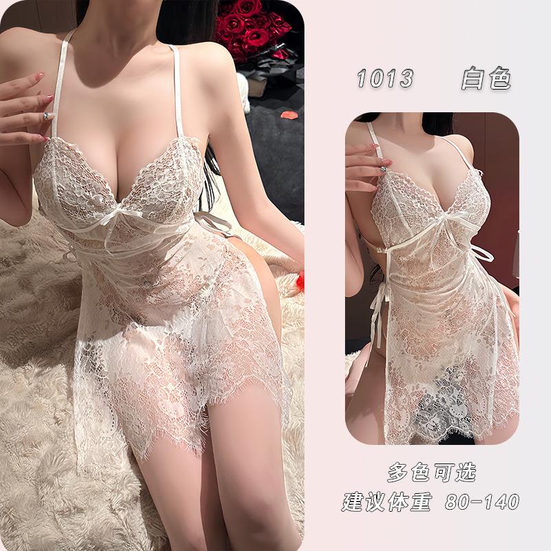 Ye Yu sexy perspective pajamas pure desire suspender lace flirting sexual interest free hollow temptation loungewear 