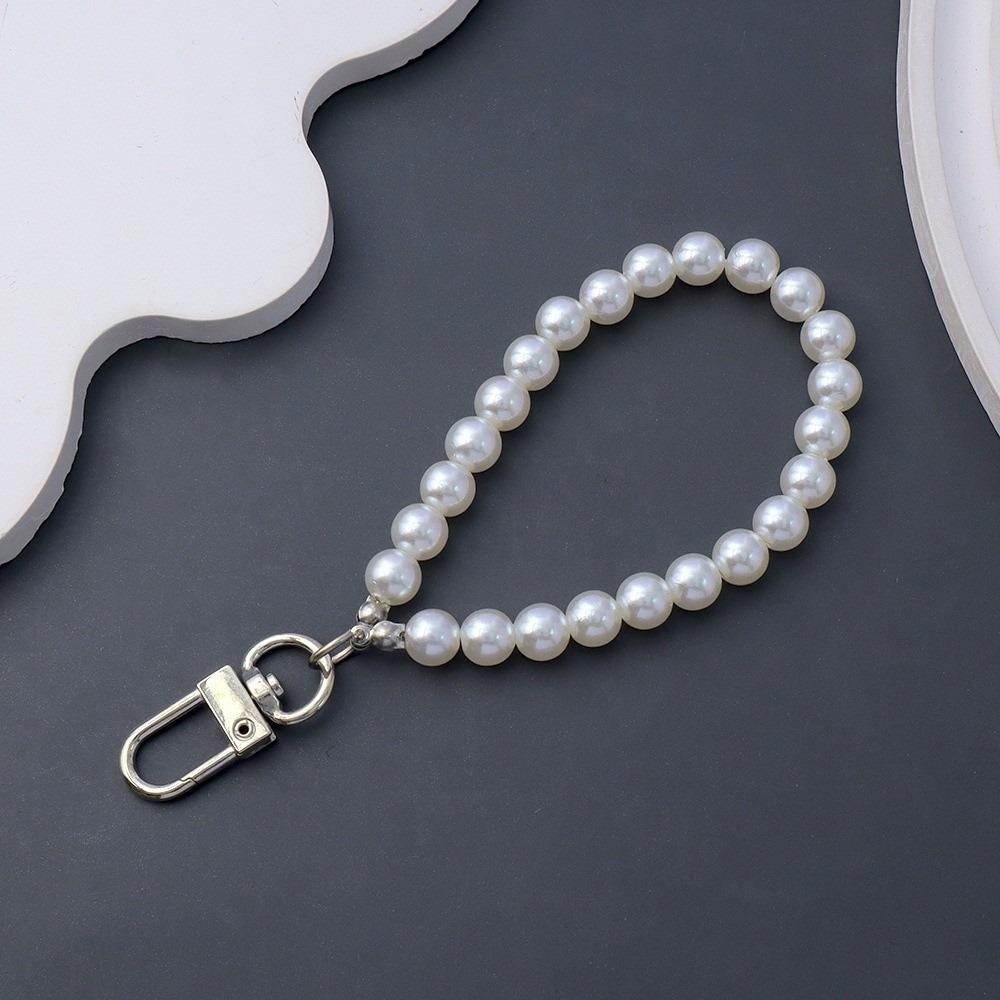 Faux Pearl Material Beaded Phone Lanyards Simple Beaded Design Key Ring Pendants Car Key Accessory