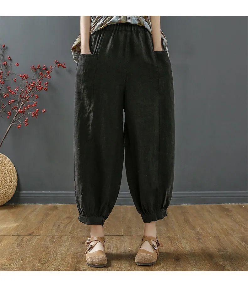 Women's Lantern Pants Summer Cropped Pants Solid Color Casual Loose Versatile Haren Pants