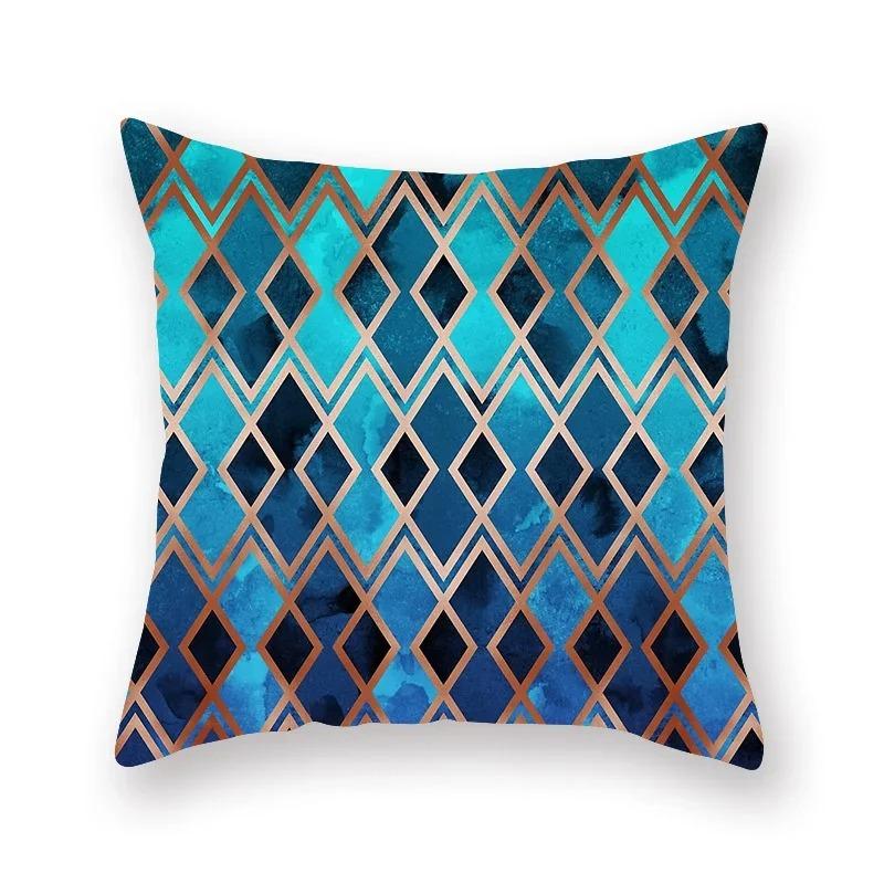 Abstract Geometric Pillowcase Flowers Leaves Teal Sofa Car Bedroom Home Decor Pillow Cushion Cover