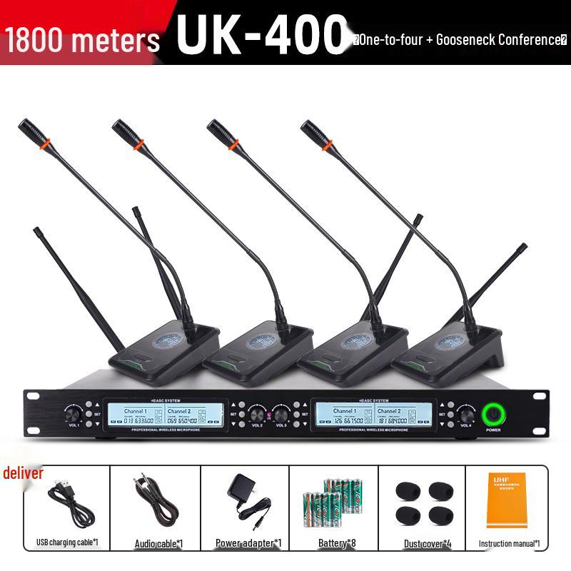 Professional UHF Dual Wireless Microphone System with Handheld and Headset for Conference, Performance, and KTV